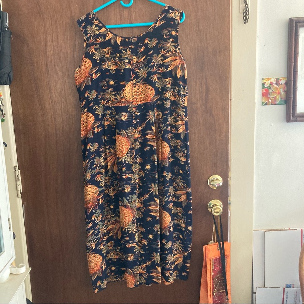 Avanti Blue and Black silk Sleeveless Sundress